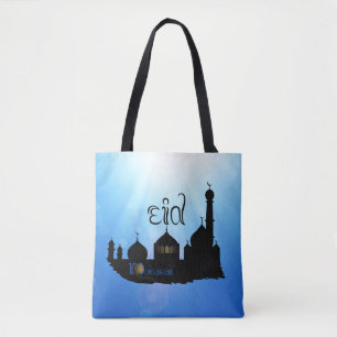 Eid Mubarak-moskee met Typografie Tote Bag