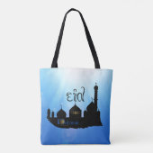 Eid Mubarak-moskee met Typografie Tote Bag (Achterkant)