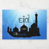 Eid Mubarak-moskee met Typografie Voedselcontainer Etiket (Enkel label)