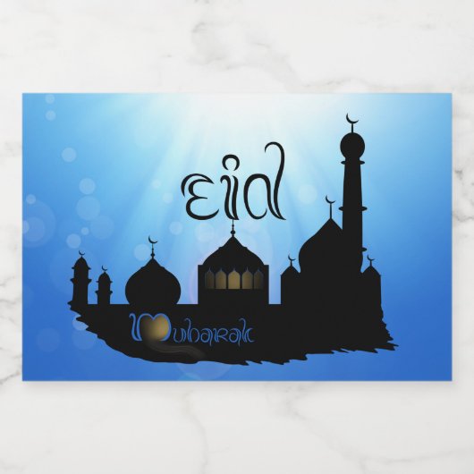 Eid Mubarak-moskee met Typografie Voedselcontainer Etiket (Enkel label)