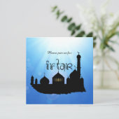 Eid Mubarak-moskee met zonnestralen - Iftar Invita Kaart (Staand voorkant)