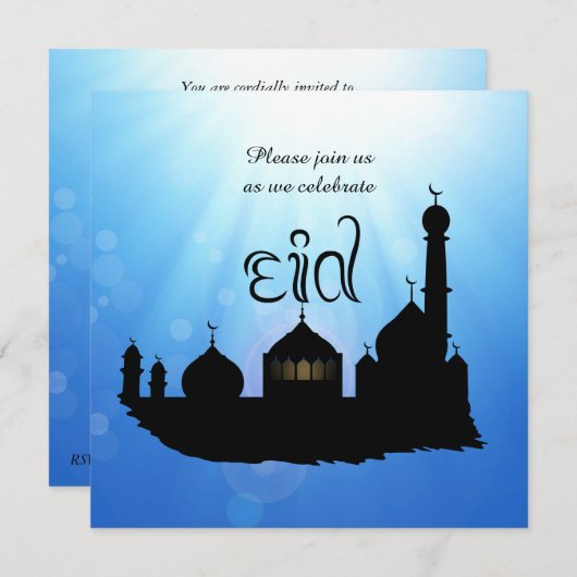 Eid Mubarak-moskee met zonnestralen - partijuitnod Kaart (Voorkant / Achterkant)