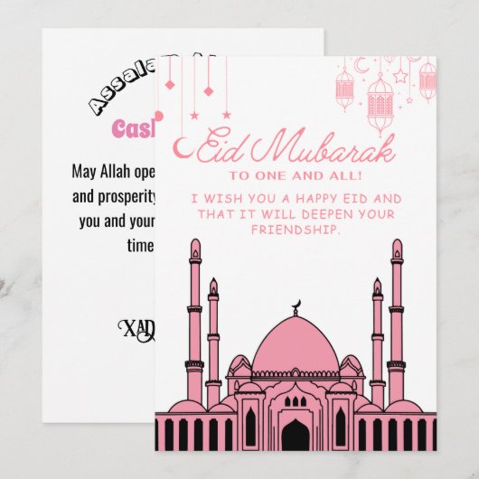 Eid Mubarak Moskee Roze Feestdagenkaart (Voorkant / Achterkant)