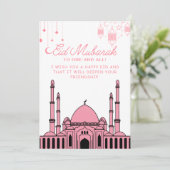 Eid Mubarak Moskee Roze Feestdagenkaart (Staand voorkant)