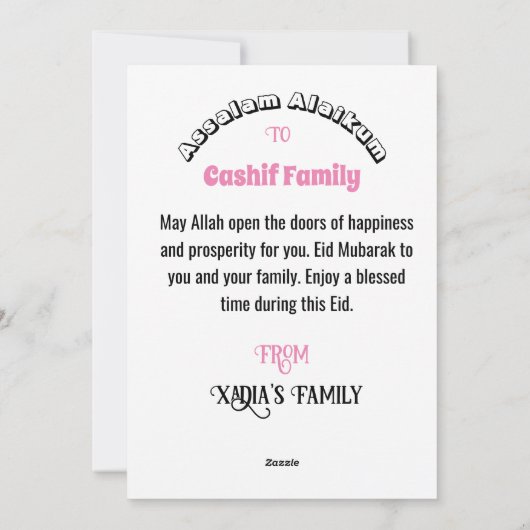 Eid Mubarak Moskee Roze Feestdagenkaart (Achterkant)