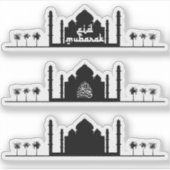 Eid Mubarak Moskee Silhouet Typografie Sticker (Voorkant)