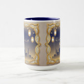Eid Mubarak Moskee Silhouette Blauw & Goud Mok (Midden)