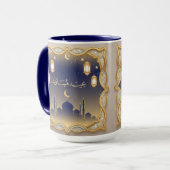 Eid Mubarak Moskee Silhouette Blauw & Goud Mok (Voorkant links)