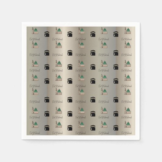 Eid Mubarak Napkins – Gold Kaaba & Masjid Nabawi Servet (Voorkant)