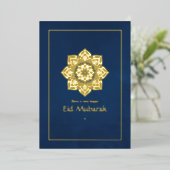 Eid Mubarak Navy Blauw en Goud Folie Feestdagenkaart (Staand Voorkant)