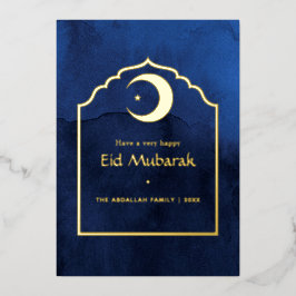 Eid Mubarak Navy Blue and Gold Foil Holiday Kaart