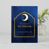 Eid Mubarak Navy Blue and Gold Foil Holiday Kaart (Staand Voorkant)