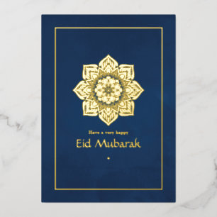 Eid Mubarak Navy Blue en Gold Folie Feestdagenkaart