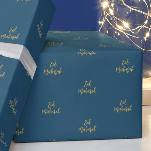 Eid Mubarak Navy Blue Gold Gift Wrapping Paper Cadeaupapier