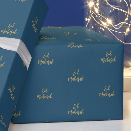 Eid Mubarak Navy Blue Gold Gift Wrapping Paper Cadeaupapier