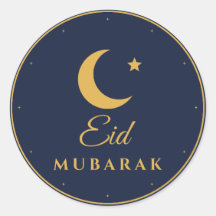 Eid Mubarak Navy Gouden Halve Maan Ronde Stickers