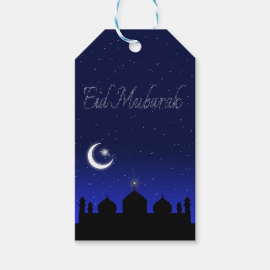 Eid Mubarak Night Stars Mosque Cadeaulabel (Voorkant)