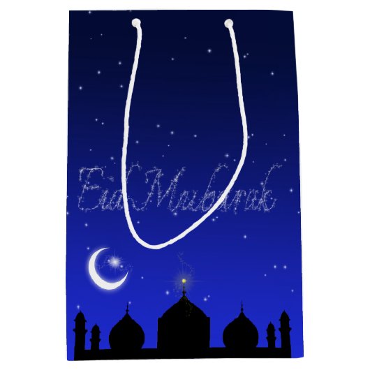 Eid Mubarak Night Stars Mosque Medium Cadeauzakje (Voorkant)