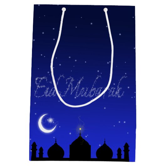 Eid Mubarak Night Stars Mosque Medium Cadeauzakje (Achterkant)
