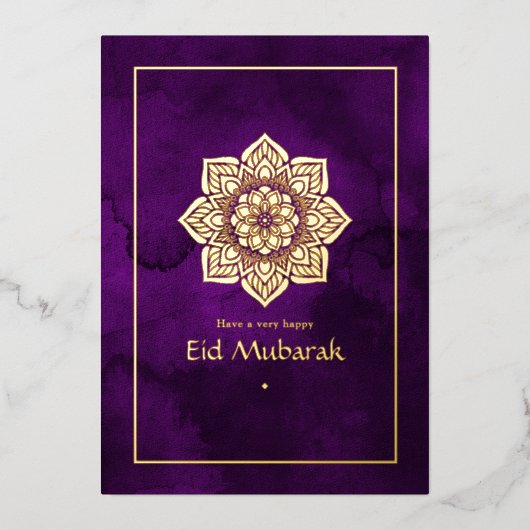 Eid Mubarak Paars en Gold Foil Holiday Kaart (Voorkant)