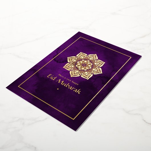 Eid Mubarak Paars en Gold Foil Holiday Kaart (Gedraaid)