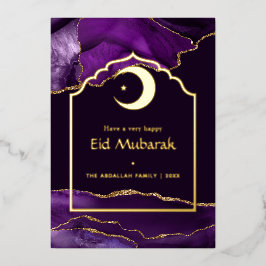 Eid Mubarak Paars en Goud Agaat Folie Feestdagenkaart