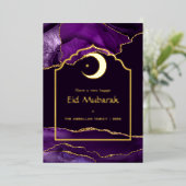 Eid Mubarak Paars en Goud Agaat Folie Feestdagenkaart (Staand Voorkant)