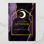Eid Mubarak Paars en Goud Agaat Folie Feestelijke  Folie Feestdagenkaart (Voorkant)