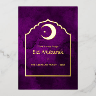 Eid Mubarak Paars en Goud Folie Vakantiekaart Feestdagenkaart