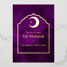 Eid Mubarak Paars en Goud Folie Vakantiekaart Folie Feestdagenkaart