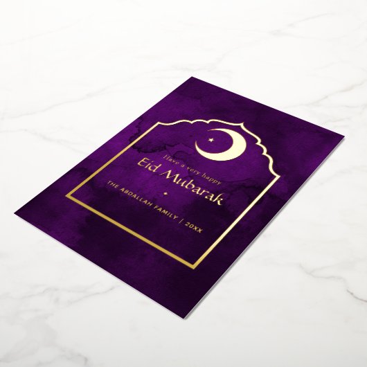 Eid Mubarak Paars en Goud Folie Vakantiekaart Folie Feestdagenkaart (Gedraaid)