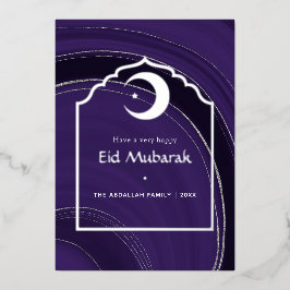 Eid Mubarak Paars en Zilver Agate Folie Vakantie C Feestdagenkaart
