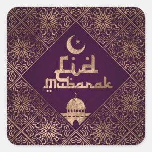 Eid Mubarak - Paarse en gouden decor Vierkante Sticker