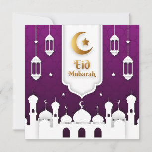 Eid Mubarak Paarse islamitische lantaarn Feestdagenkaart