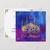 Eid Mubarak - Pastel goud en paars Feestdagenkaart (Voorkant / Achterkant)
