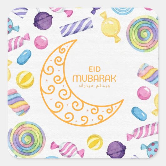 Eid mubarak patroon snoep vierkante sticker (Voorkant)