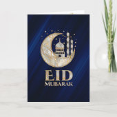 Eid Mubarak — Pearl and Gold on blue Kaart (Voorkant)