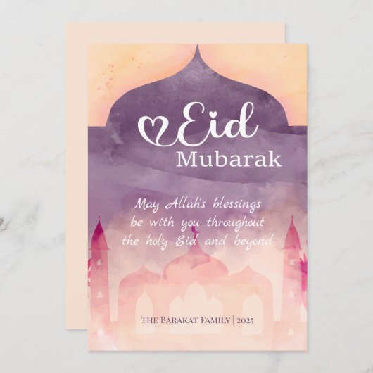 Eid Mubarak Persoonlijke kaart met moskee ontwerp (Voorkant / Achterkant)