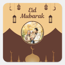 Eid Mubarak Photo Frame Mosque Skyline Art Vierkante Sticker
