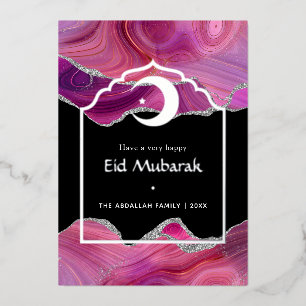 Eid Mubarak Pink en Silver Agate Folie Holiday Car Folie Feestdagenkaart
