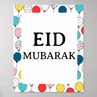 Eid Mubarak Poster, kleurrijke ballonnen achtergro Poster