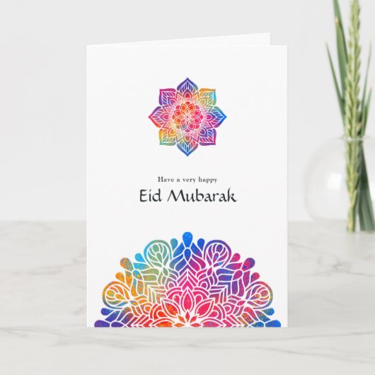 Eid Mubarak Rainbow Mandala Familie Fotogroet Feestdagen Kaart (Voorkant)