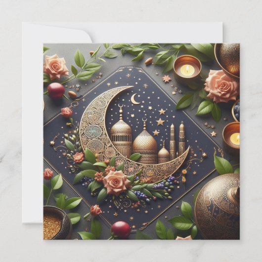 Eid Mubarak Ramadan Aanpasbare Groet Tekst Feestdagenkaart (Voorkant)