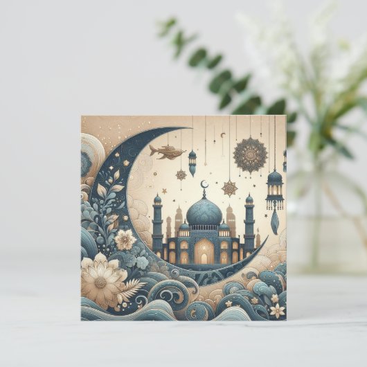 Eid Mubarak Ramadan Aanpasbare Groet Tekst Feestdagenkaart (Staand voorkant)