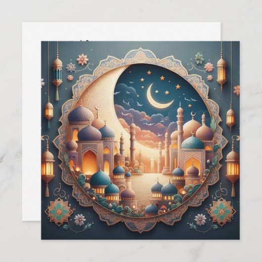 Eid Mubarak Ramadan Aanpasbare Groet Tekst Feestdagenkaart (Voorkant / Achterkant)