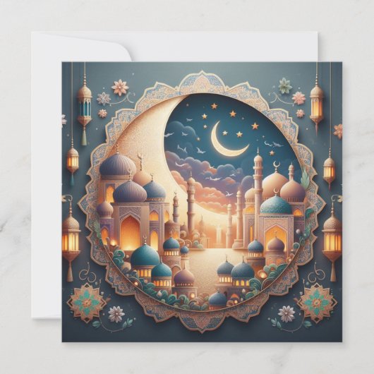 Eid Mubarak Ramadan Aanpasbare Groet Tekst Feestdagenkaart (Voorkant)