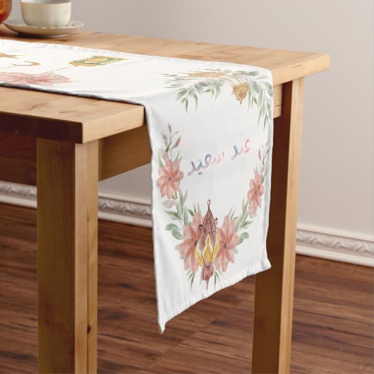 Eid Mubarak | Ramadan Bloemen Kransen Kalligrafie Korte Tafelloper (Voorbeeld)