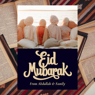 Eid Mubarak Ramadan Elegante foto blauw goud Feestdagenkaart