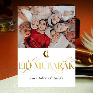 Eid Mubarak Ramadan Elegante foto Wit Goud Feestdagenkaart