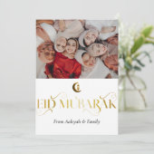 Eid Mubarak Ramadan Elegante foto Wit Goud Feestdagenkaart (Staand voorkant)